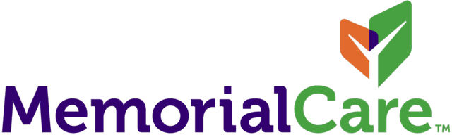 Logo of MemorialCare featuring the name in purple and green text, with an abstract leaf design in orange and green on the right.