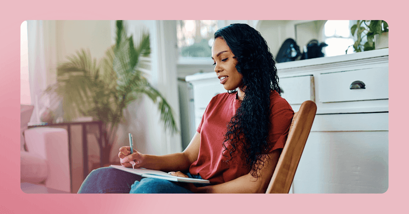 woman challenging unhelpful thoughts with worksheets in CPT