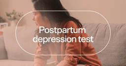 woman feeling overwhelmed by daily tasks with text 'Postpartum depression test'