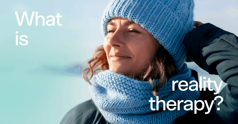 woman focusing on the present moment with text 'What is reality therapy?'