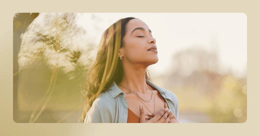 woman with anxiety practicing deep breathing