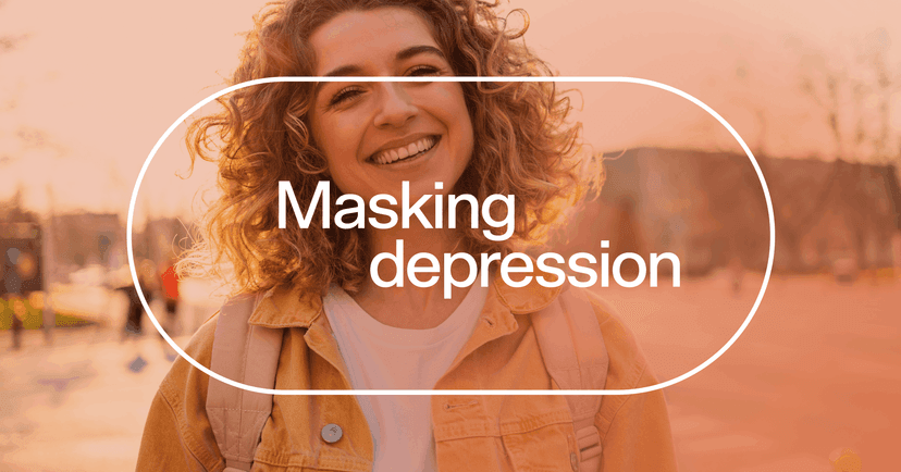 woman smiling with text 'Masking depression'