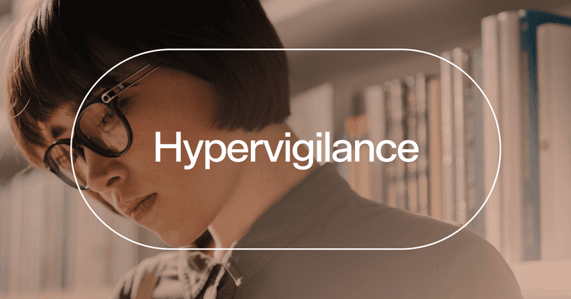 woman out in public on alert for potential threats with text 'Hypervigilance'