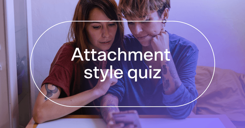 a couple reflecting on their relationship patterns with text 'Attachment style quiz'