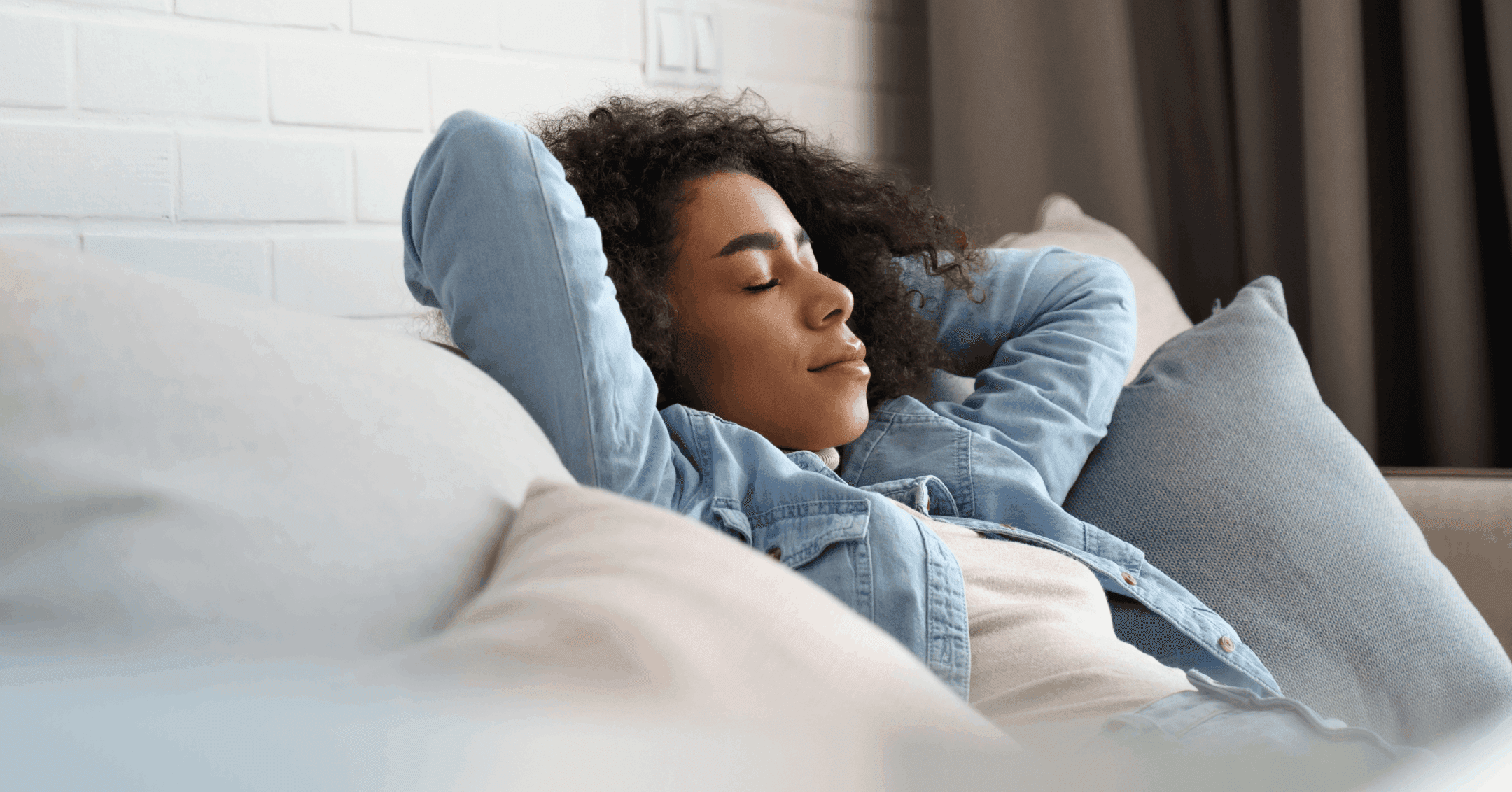 woman focusing her awareness on her breathing