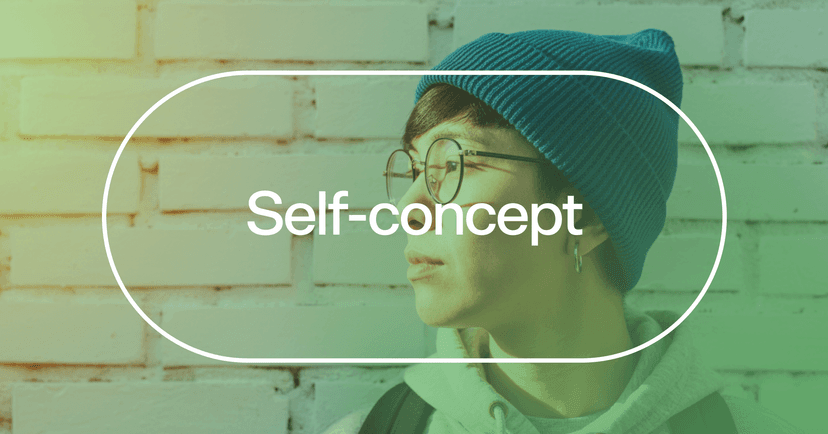 young man taking an inventory of his strengths with text 'Self-concept'
