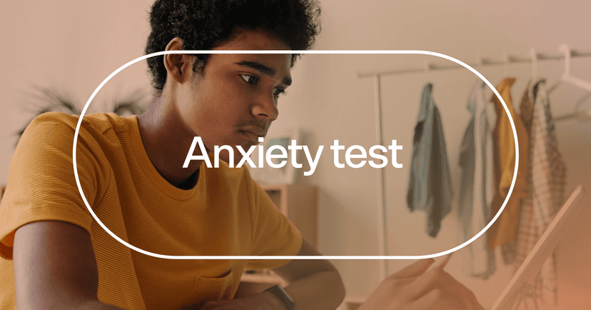 teenager reflecting on his experiences with text 'Anxiety test'