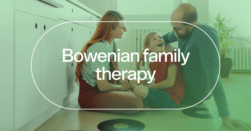a family learning to address tension with text 'Bowenian family therapy'