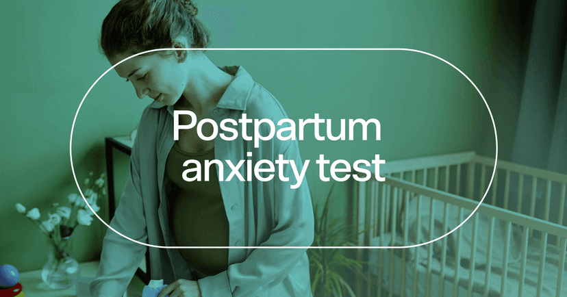 woman having a hard time relaxing with text 'Postpartum anxiety test'