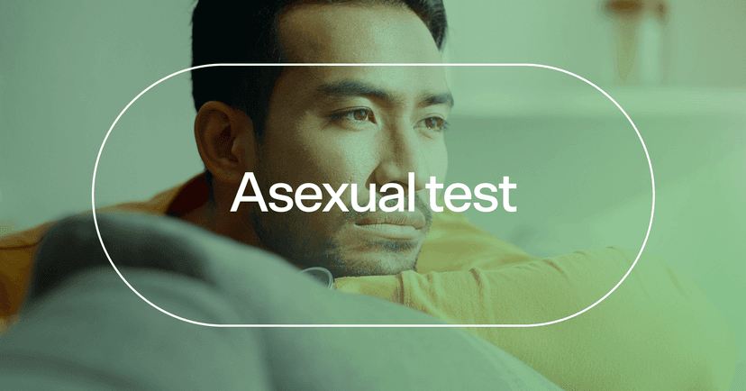 man reflecting on his sexuality with text 'Asexual test'