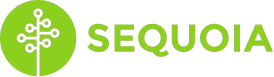 A green circle with a stylized tree design next to the word "SEQUOIA" in green, on a transparent background.