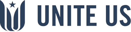 Logo of Unite Us, featuring a stylized emblem with a star and the text “UNITE US” in bold, dark blue letters.