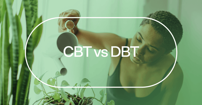 woman watering flowers debates cbt vs dbt therapy with text, 'CBT vs DBT'