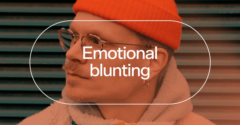 man with bipolar disorder during a depressive episode with text 'Emotional blunting'