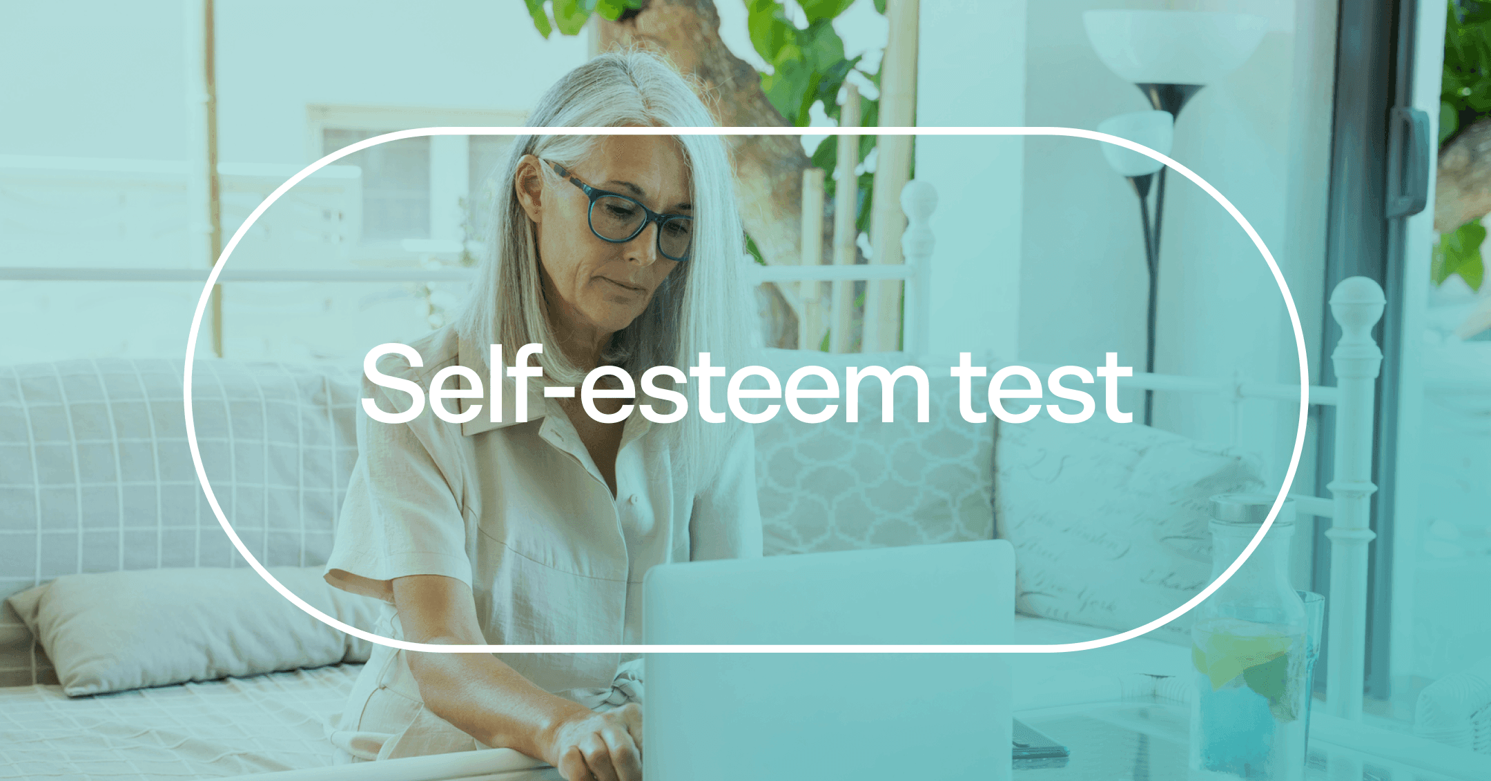 woman thinking about how she feels about herself with text 'Self-esteem test'