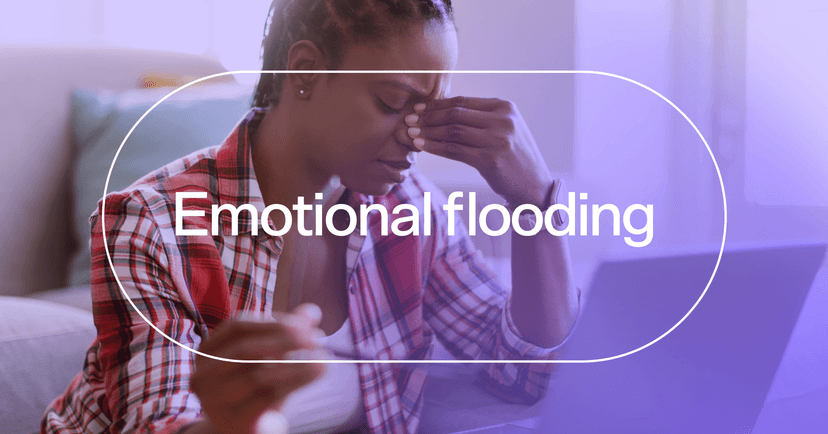 woman experiencing racing thoughts with text 'Emotional flooding'