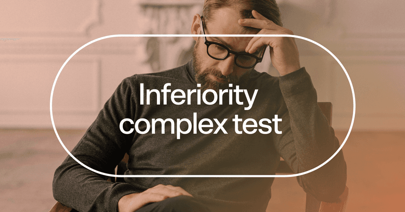man feeling not good enough with text 'Inferiority complex test'