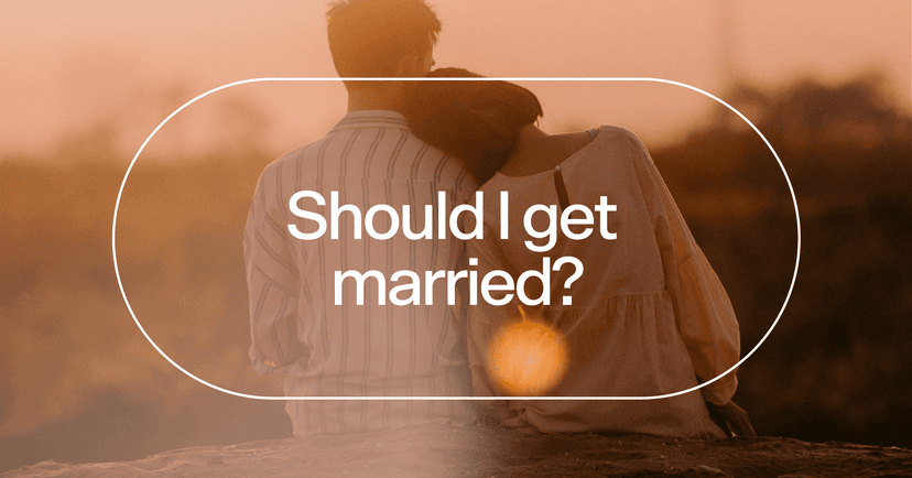 a couple talking openly about their concerns with text 'Should I get married?'