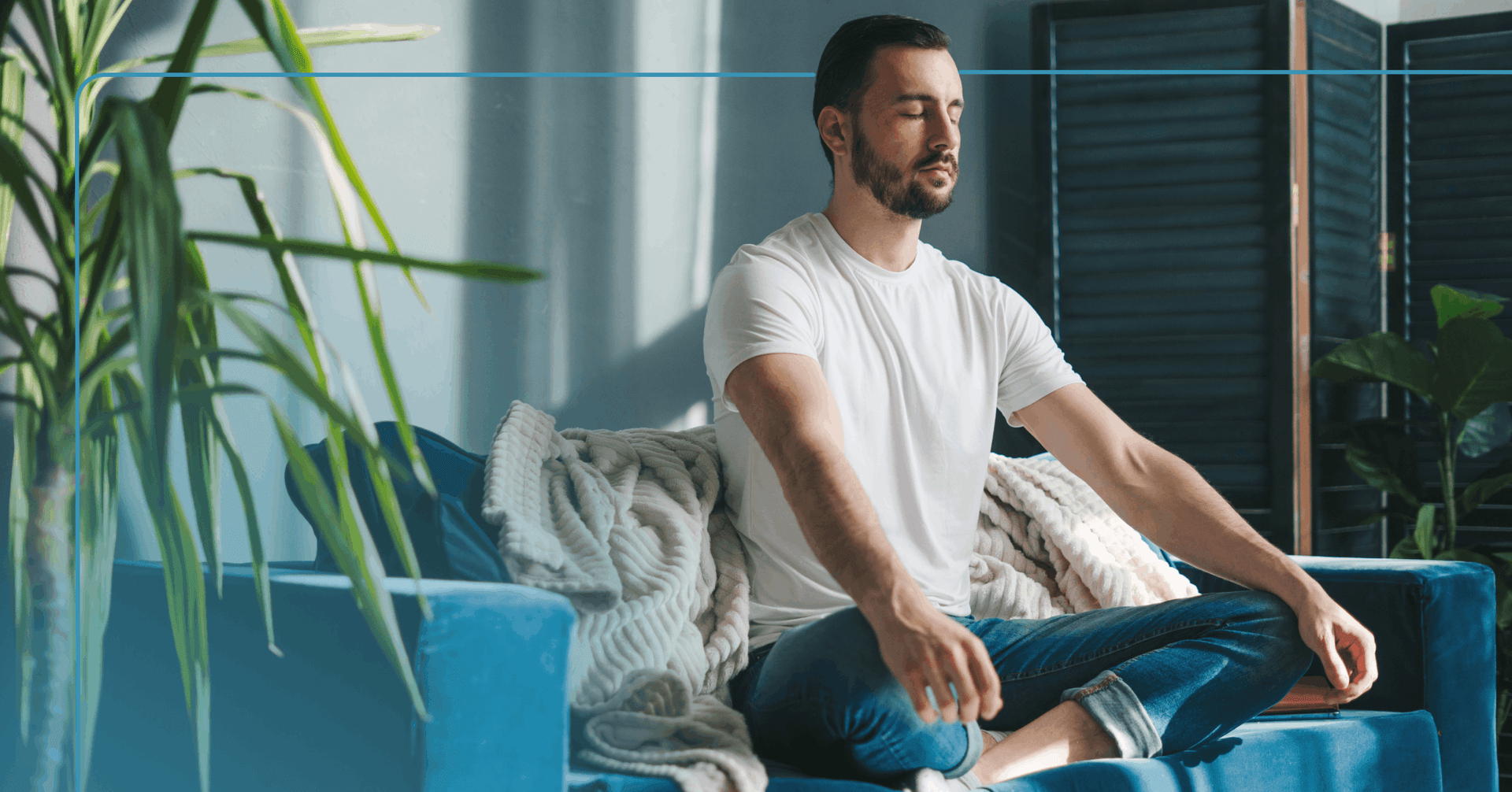 man learning to use his breath to calm his nervous system through somatic therapy
