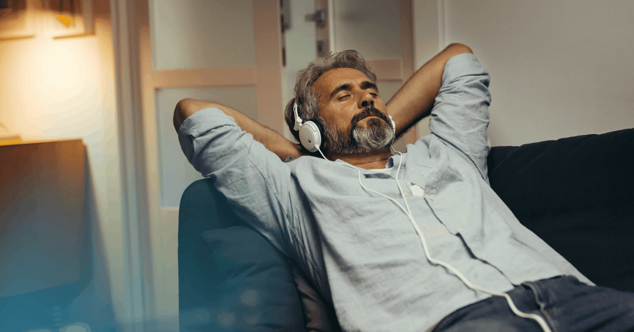 man practicing mindfulness of breath at home