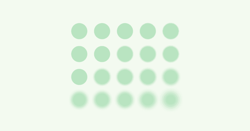 Abstract illustration of 20 dots in an organized grid. The dots go from clear to blurry diagonally from the top left. The dots are green and sit on a light green background.