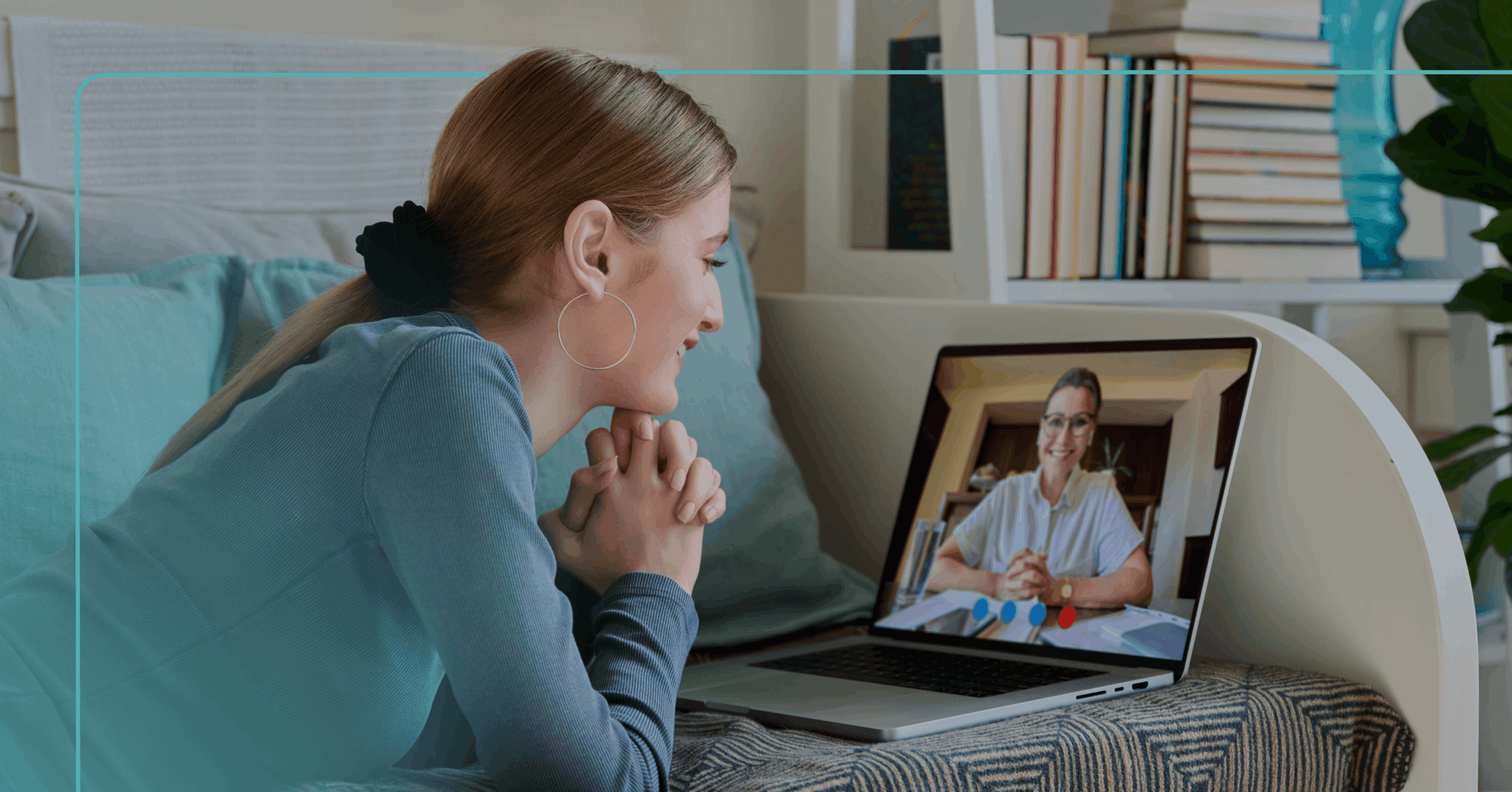 young woman engaging in online therapy session at home
