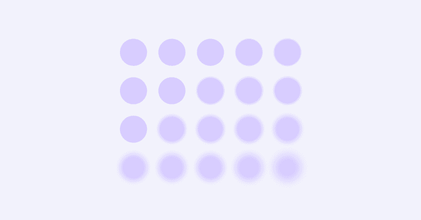 Image shows small lavender circles. The circles are all the same size in rows. On the left side of the screen, the circles are in sharp focus. On the right side, the circles are blurry.