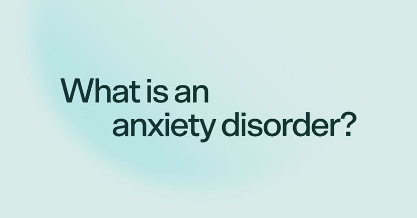 Image shows black text that says what is an anxiety disorder in the center of the screen. The text is against a blue background. The blue is a shade darker on the left side.