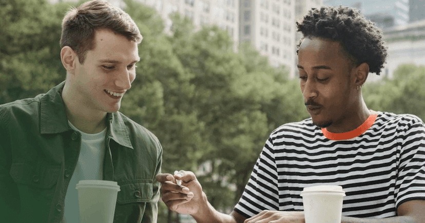 two autistic men having coffee in a comfortable social environment