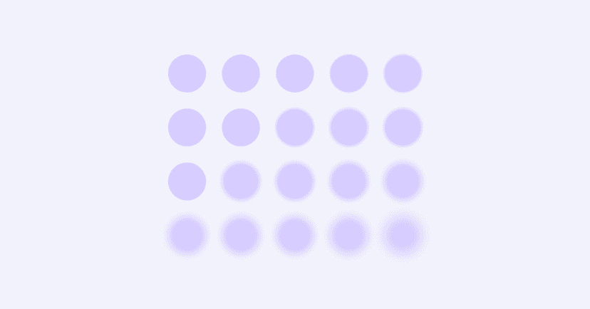 Image shows small lavender circles. The circles are all the same size in rows. On the left side of the screen, the circles are in sharp focus. On the right side, the circles are blurry.