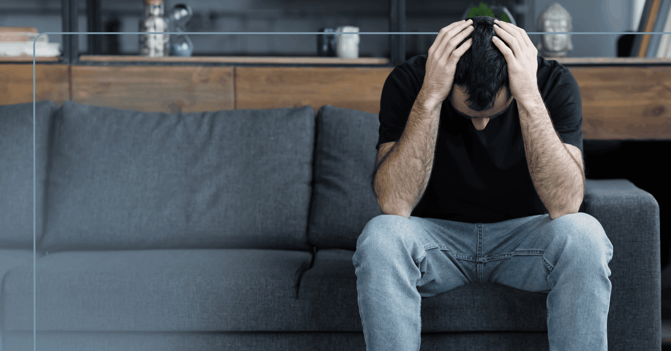 man taking deep breaths to try to calm his body and mind