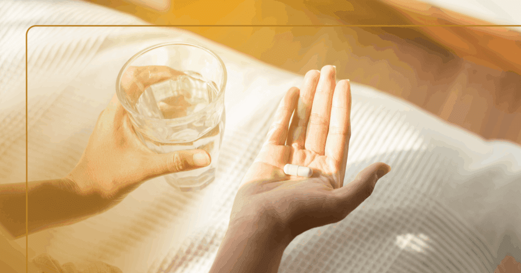 woman taking psychiatric medication as part of her treatment plan